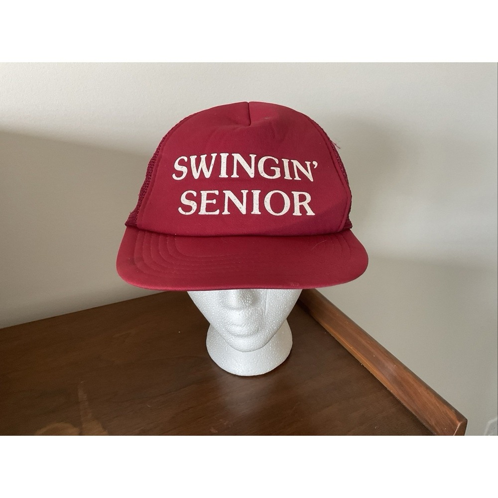 Swingin' Senior Red Hat Cap 80s 90s Vintage SnapBack Old Dude Guy Man GIFT